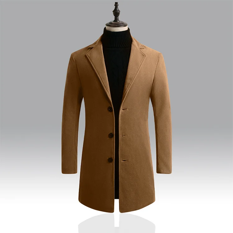 Men's Casual Solid Lapel Collar Single Breasted Mid-Length Coat