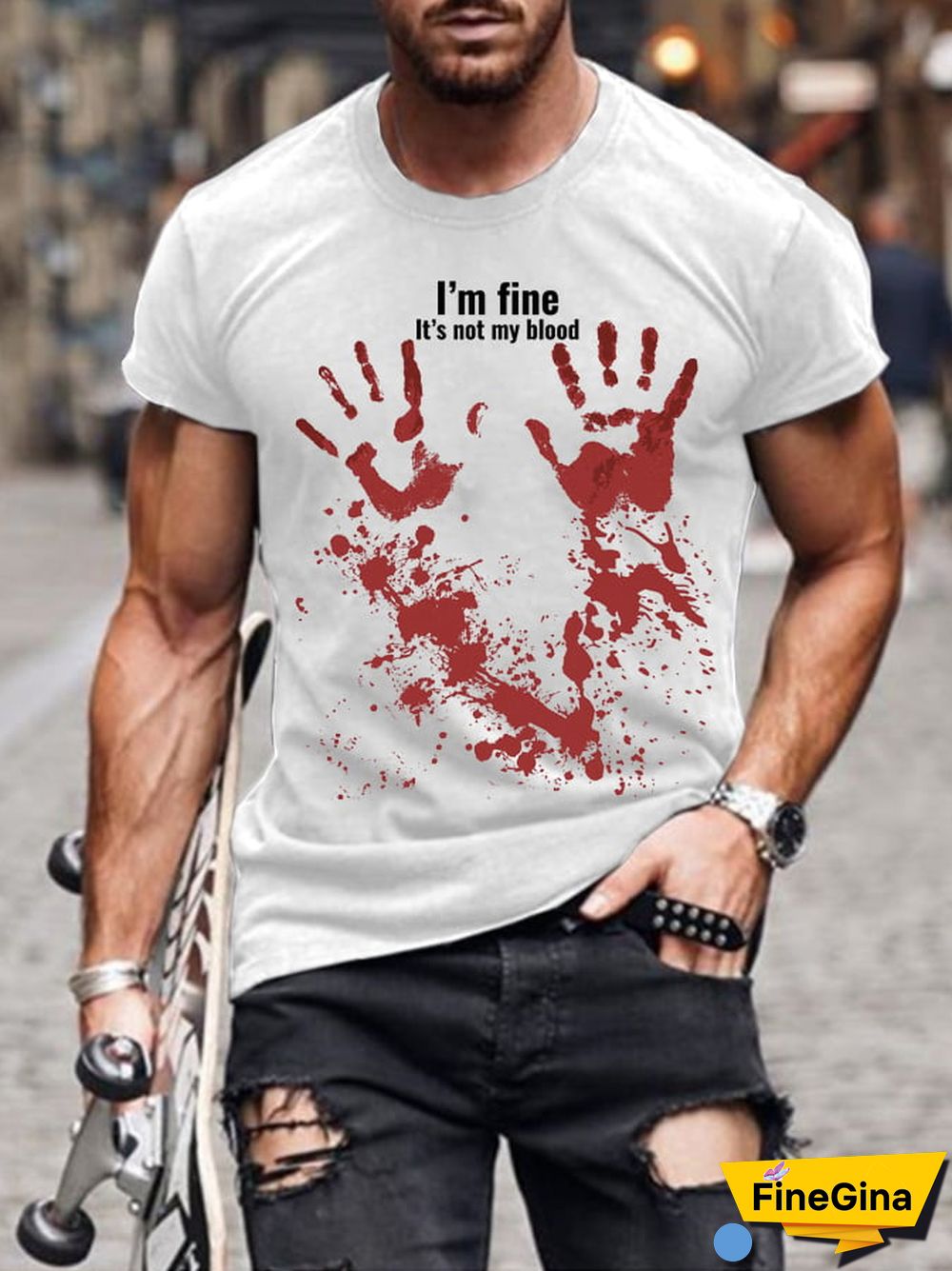 Men's Halloween I'm Fine Bloody Print Short Sleeve T-Shirt