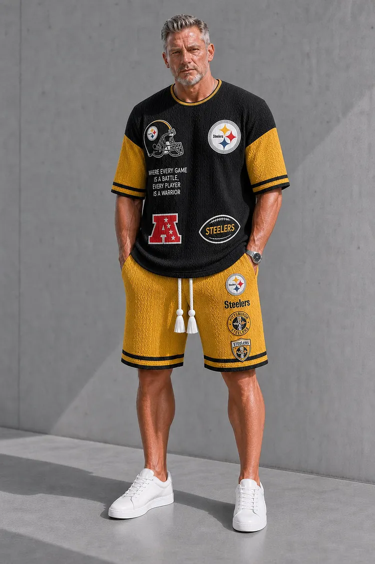 Pittsburgh Steelers Men&rsquo;s Jacquard Cable-Knit Tee & Shorts Set