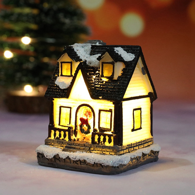 Tegooe Hand-Painted Christmas Village House LED Light Decoration - Resin Ornament
