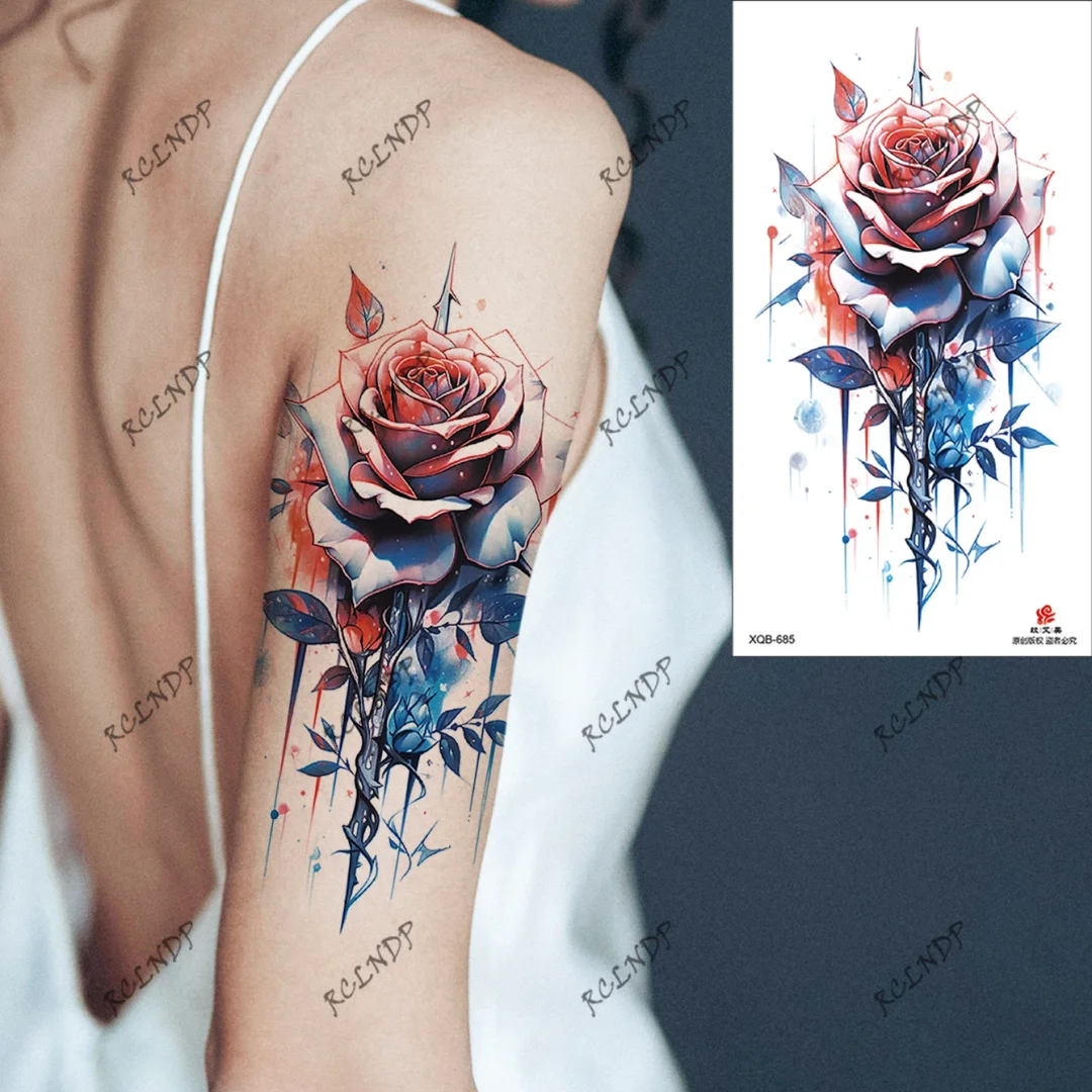 Sdrawing Temporary Tattoo Sticker Rose Flower Butterfly Dragon Whale Wolf Bird Fake Tatto Flash Tatoo Tato for Women