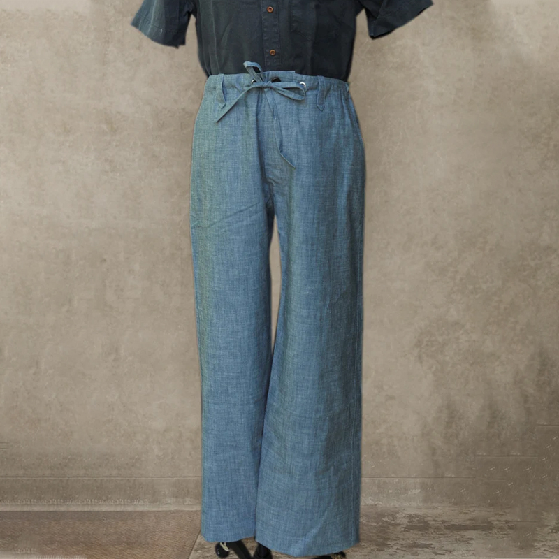 Men's Cotton Chambray Drawstring Straight Pants