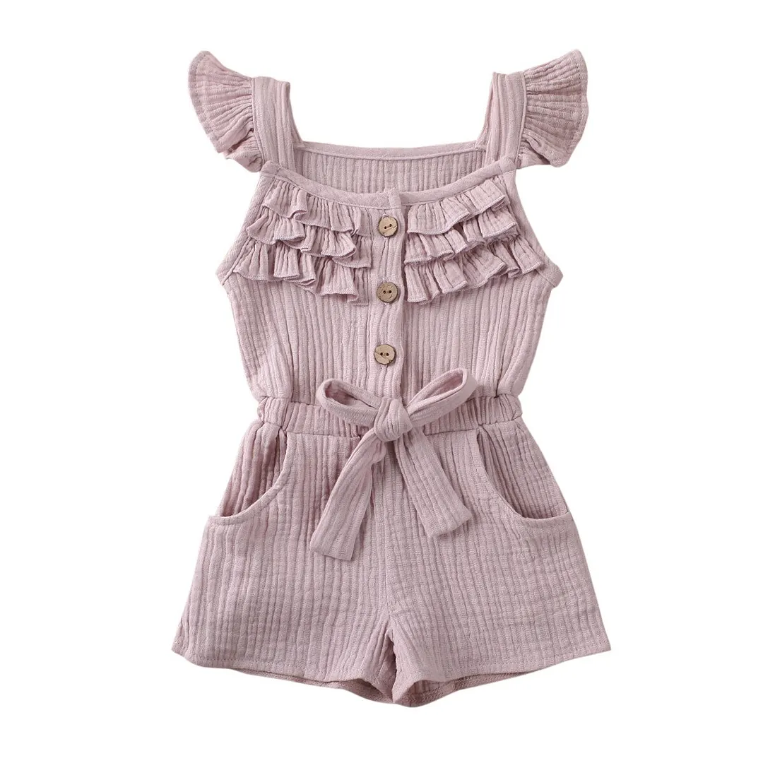 2020 Baby Summer Clothing Newborn Toddler Baby Boy Girls Romper Fly Sleeve Sunsuit Solid Outfit Clothes Elastic Waist Playsuit