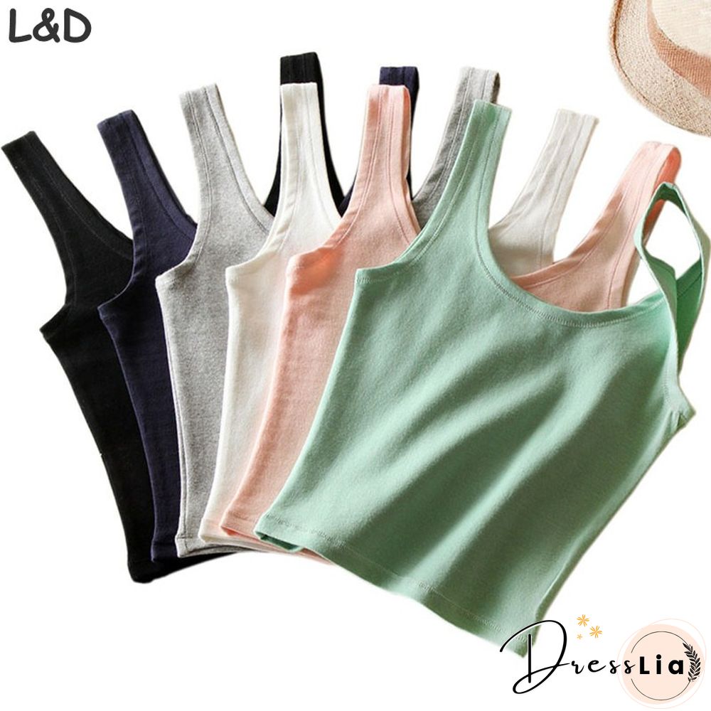 Korean Autumn Womens Short Cropped Cotton Tank Tops New Fall Fashion Ladies' Casual Cotton Crop Tanks