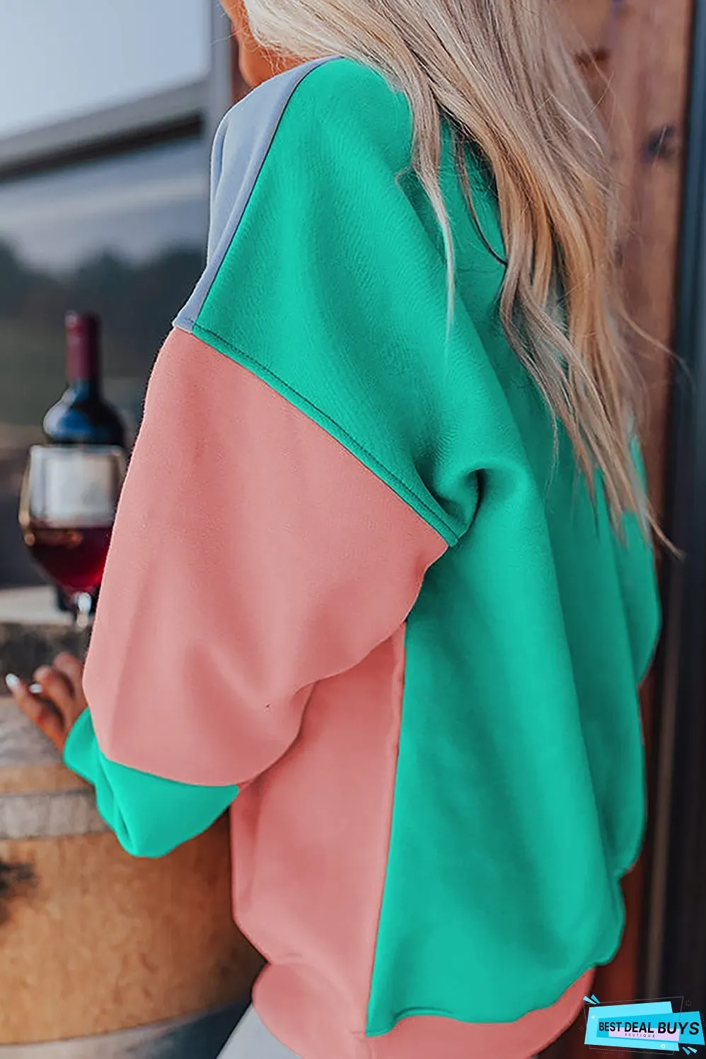 Color Block Round Neck Long Sleeve Sweatshirt