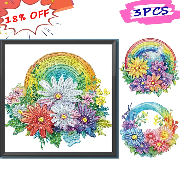 Rainbow With Flowers 30*30CM(Canvas) Special Shape Drill Diamond Painting gbfke