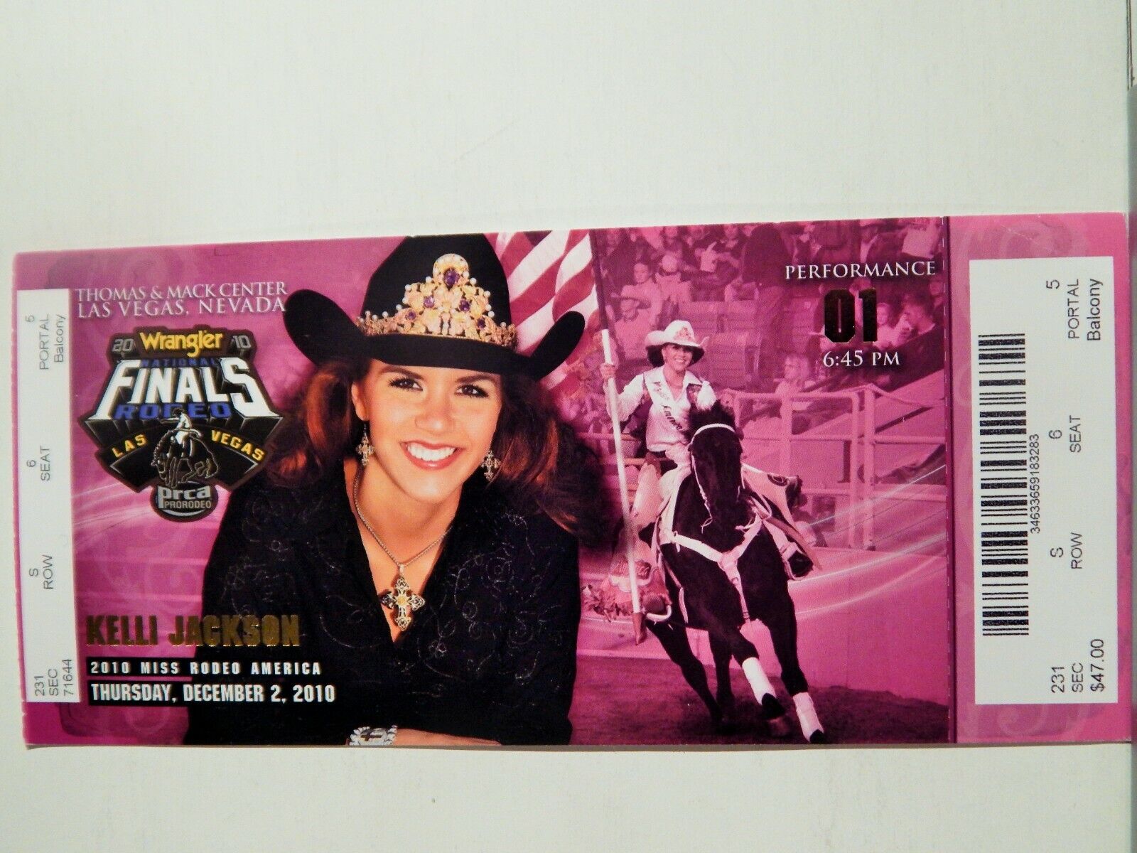 2010 NATIONAL FINALS RODEO LG ORIGINAL USED TICKET KELLI JACKSON COLOR Photo Poster painting