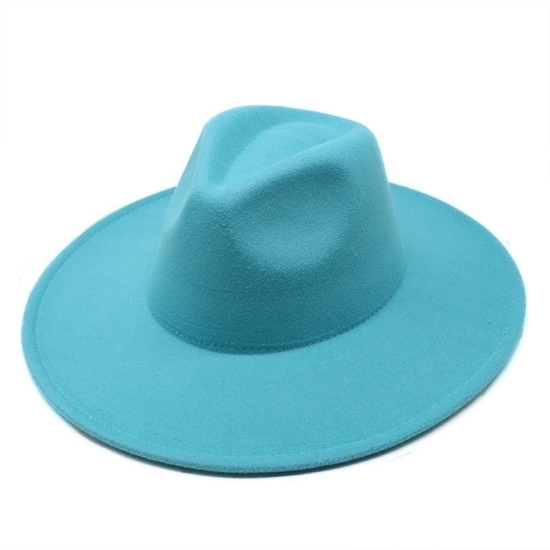 Unisex Elegant Solid Color Big Eaves Flat Eaves Fedora Hat