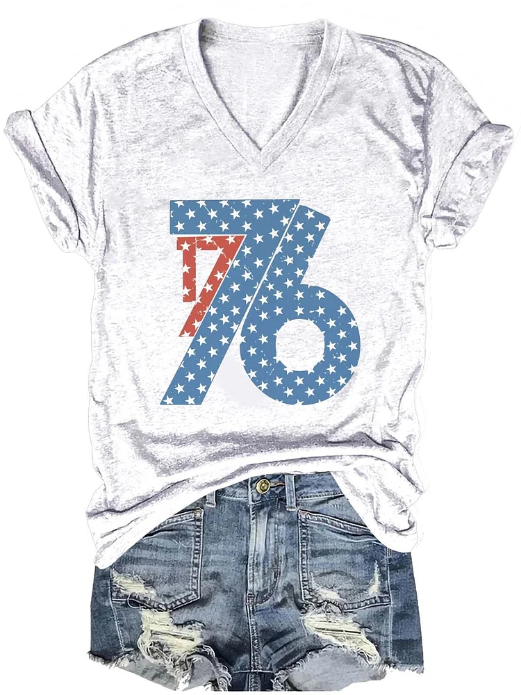 Independence Day USA 1776 Letter Art Print Casual T-shirt