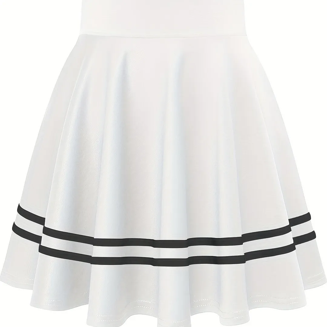 Striped A-Line Skater Skirt, Versatile High Waist Skirt For Spring & Summer, Women's Clothing