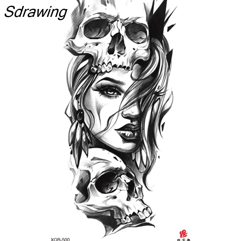 Sdrawing Waterproof Lasting Temporary Tattoo Flower Arm Tattoo Stickers Dark Hot Girl Snake Tiger Lion Fake Tattoo for Women Gifts 328-0