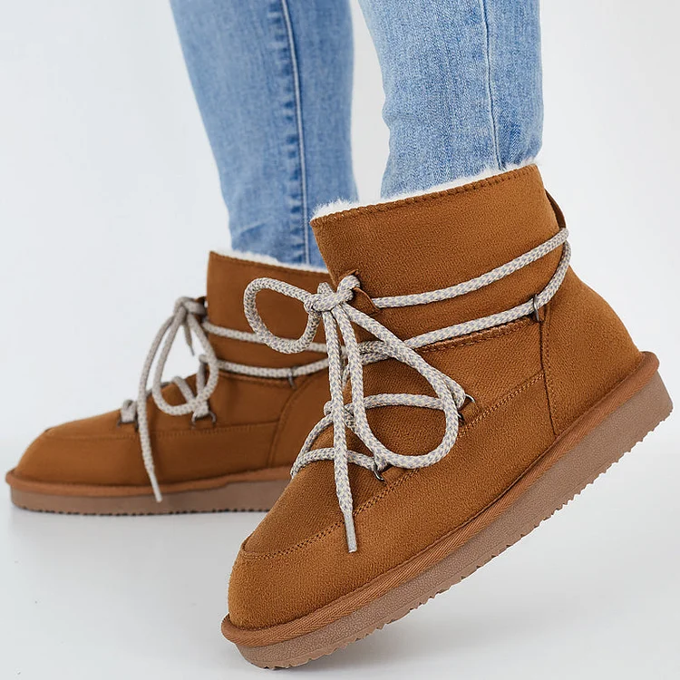 Lace Up Ankle Snow Boots Non Slip Warm Winter Booties