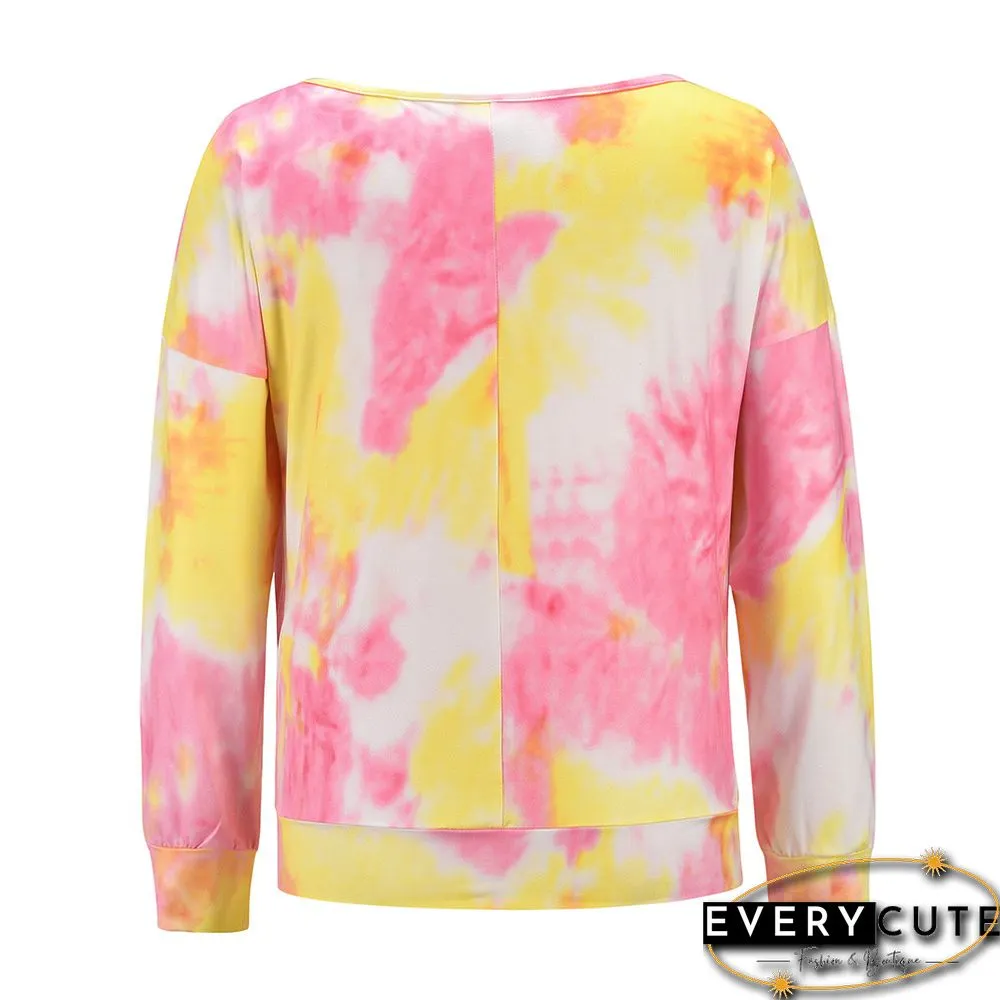 Yellow Tie Dye Twist Front Long Sleeve Tops