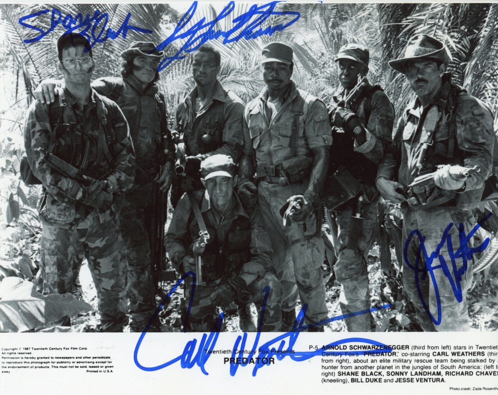 PREDATOR Cast X4 Authentic Hand-Signed CARL WEATHERS ~ SHANE BLACK