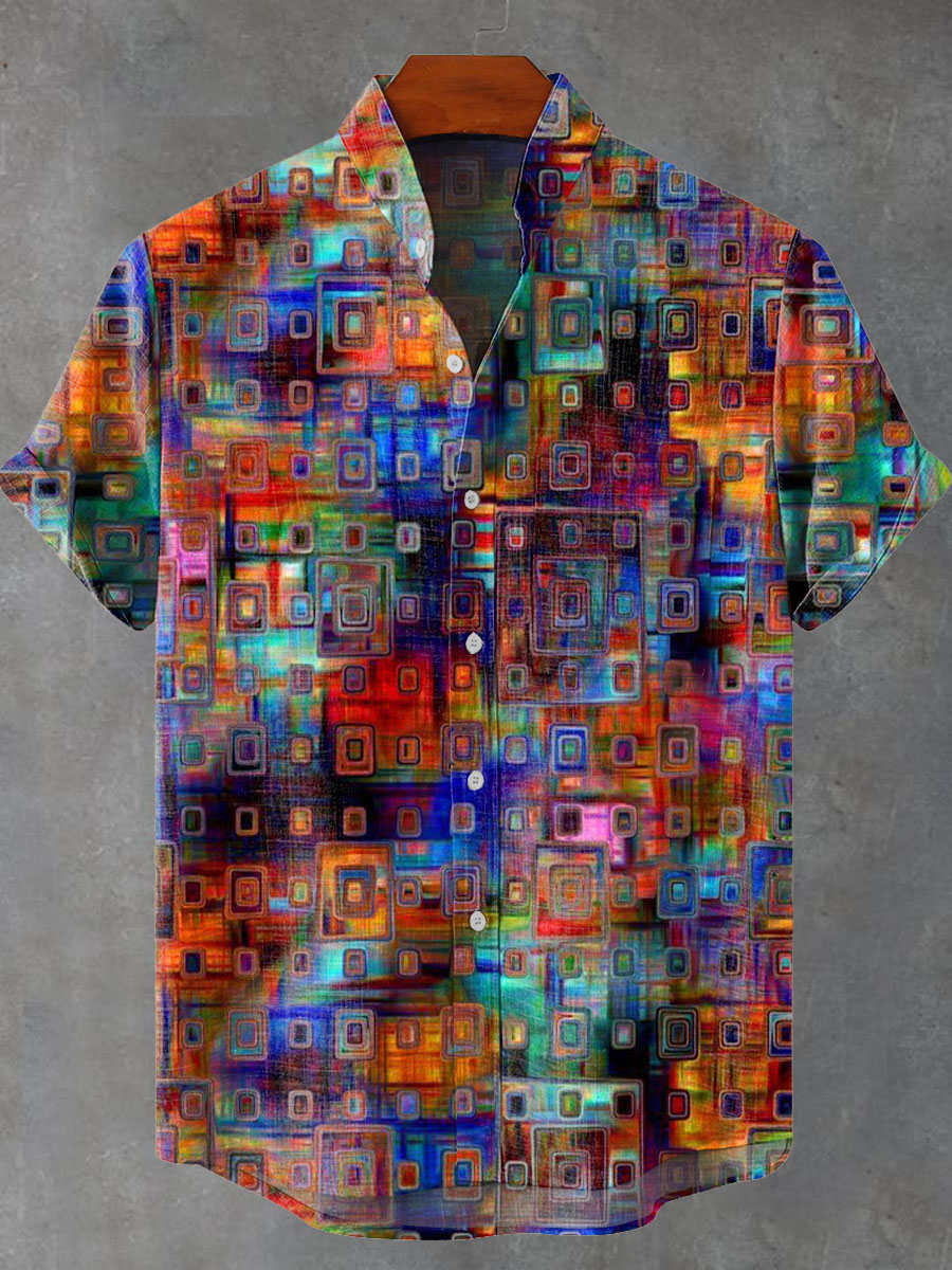 Metallic Texture Square Pattern Decorative Pattern Casual 100% Cotton Shirt