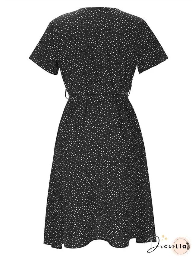 Casual Dress Swing Dress Floral Dress Midi Dress Black Wine Red Short Sleeve Ditsy Floral Print Summer Spring V Neck Fashion Vacation Loose Fit S M L XL XXL 3XL for Women