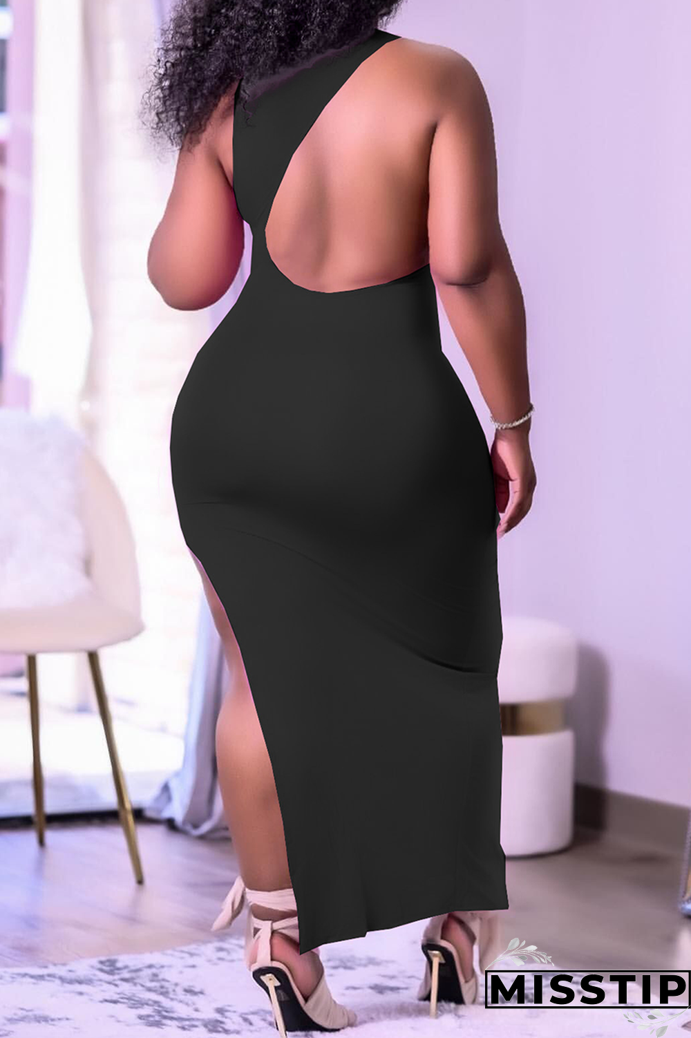 Light Blue Casual Solid Backless O Neck Irregular Dress Dresses