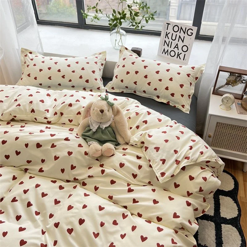 Aonga Vintage Floral Duvet Cover Set No Filler with Flat Sheet Pillowcases Single Double Queen Size Girls Ins Korean New Bedding Kit aonga
