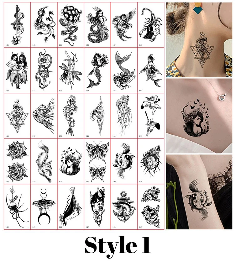 30 Sheets Small Black Art Totem Temporary Tattoo