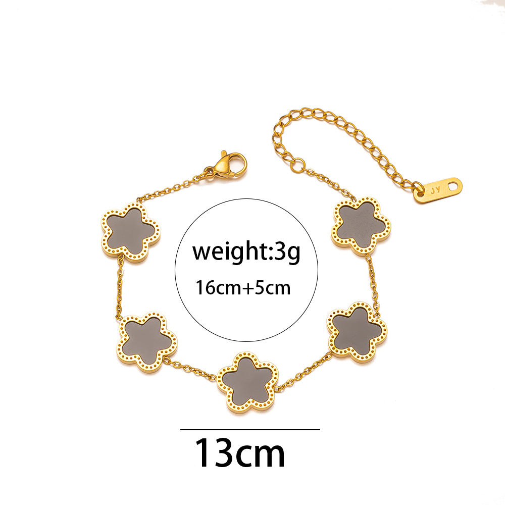 Versatile Women Flower Titanium Steel 18K Gold Plated Bracelets