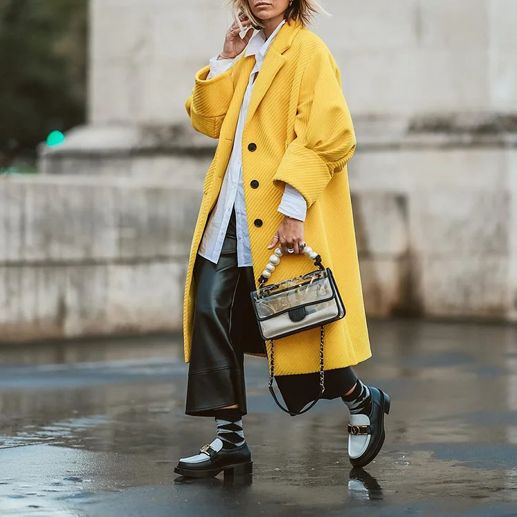 VChics Lantern sleeve solid color long coat