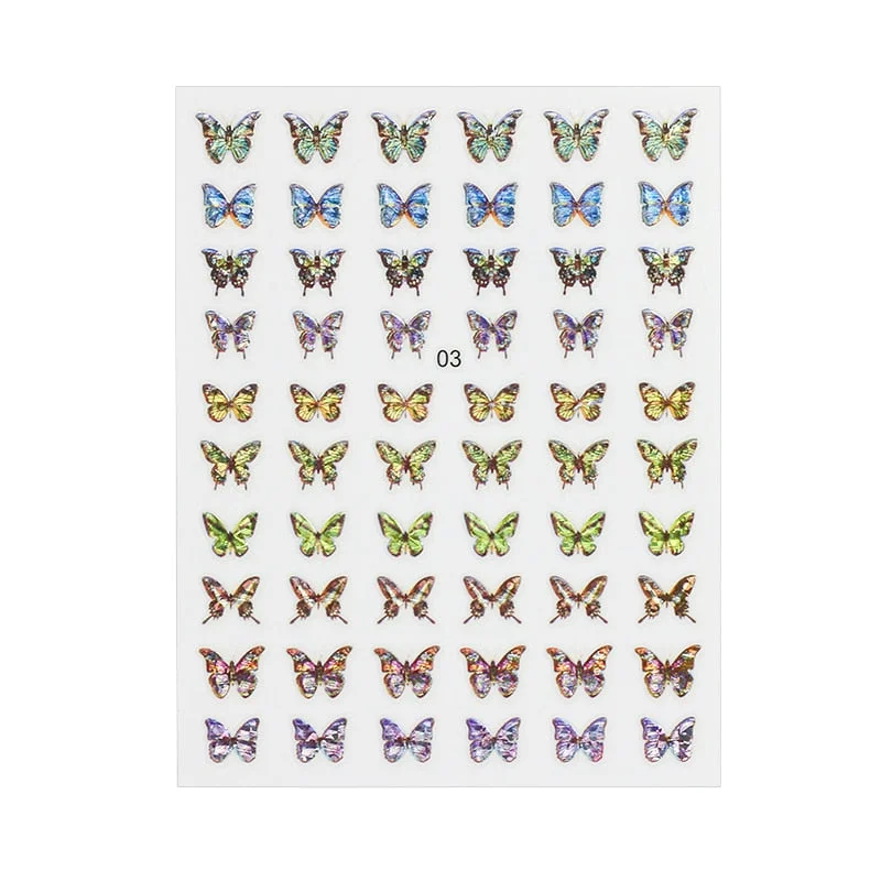 1 Sheet Laser Butterfly Nail Stickers Adhesive Sliders Colorful DIY Simulation Bronzing Nail Art Stickers for Nails Decoration