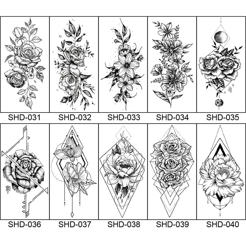 Waterproof Temporary Tattoo Black Sketchs Flowers Animal Tattoo Stickers Flash Fake Body Tattoos for Women tatuajes temporales