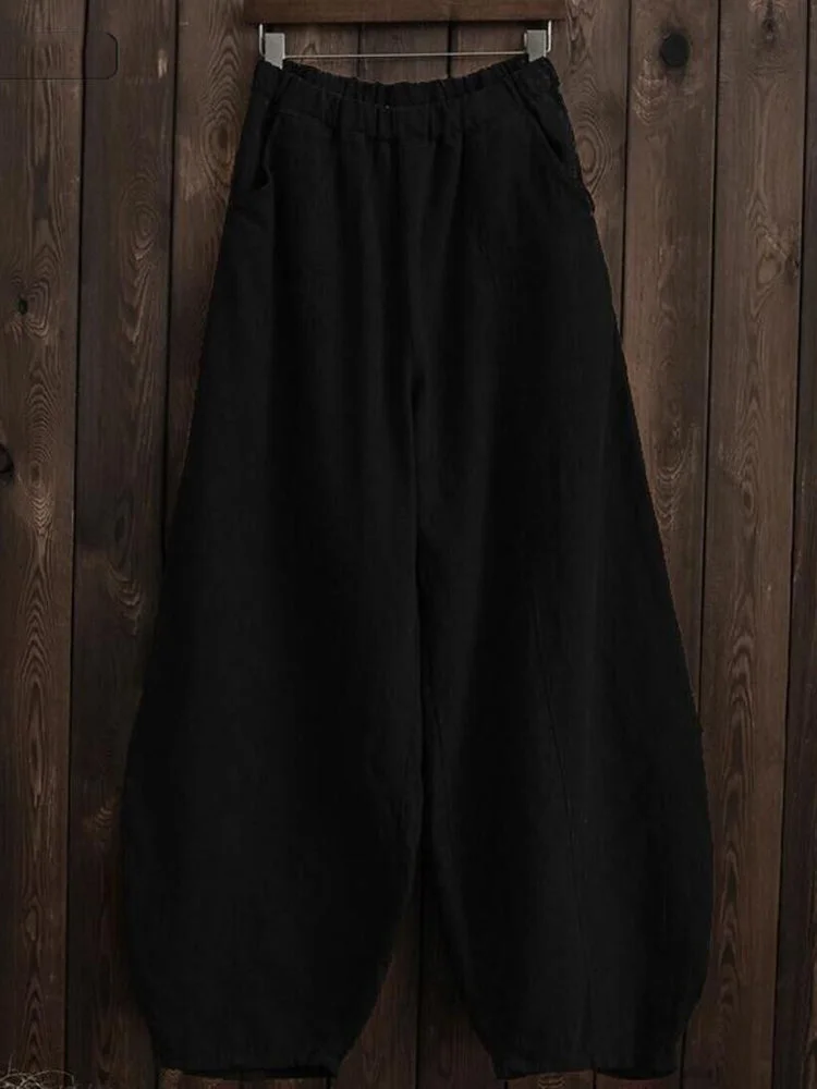 Back to school  Vintage Harajuku Cotton Linen Bloomers Wide Leg Pants Elegant Solid Loose Trouser Casual Streetwear Elasitic Waist Oversize Pant