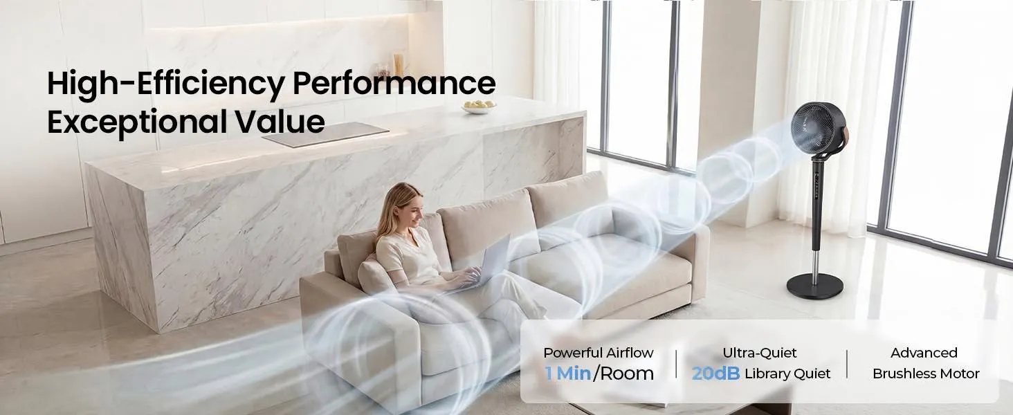 [dealsforyoudays]TEHANLD Fan for Bedroom, 120° Oscillating Standing Fans, Quiet Floor Fan with DC Motor, 100ft Pedestal Fans for Room, 16 Speeds, 4 modes, 20dB, 37-45" Adjustable Height, 12H Timer，With ambient lighting
