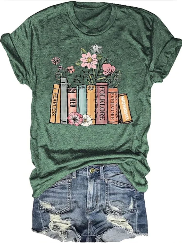 T.S. Version Albums As Books Casual Printed T-Shirt