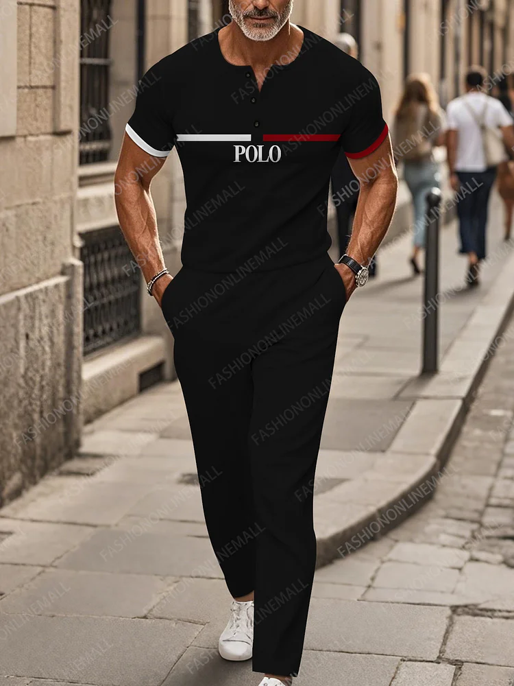 Men's casual striped short sleeved pants set