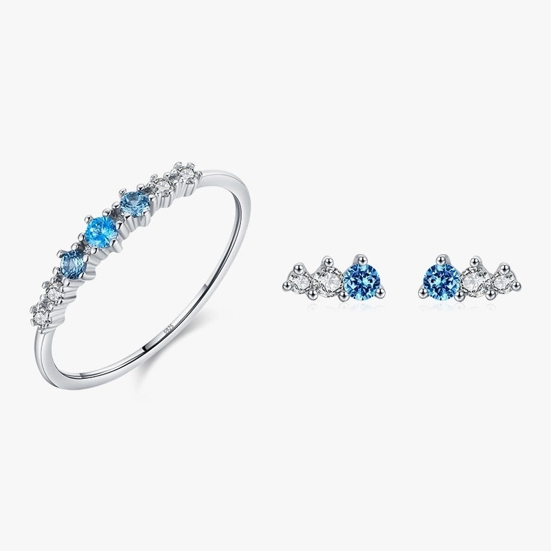 Minimalist Round Sterling Silver Plating Inlay Zircon Rhodium Plated Women's Rings Earrings