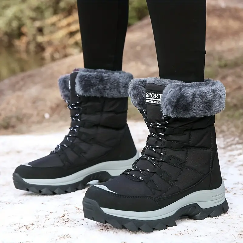 womens anti slip outdoor hiking boots warm fleece lined winter mid calf boots lace up waterproof winter snow boots details 0