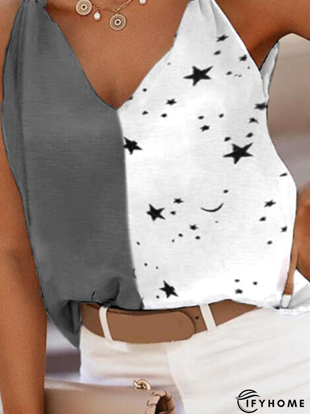 V Neck Sleeveless Printed Casual Tank & Cami | IFYHOME