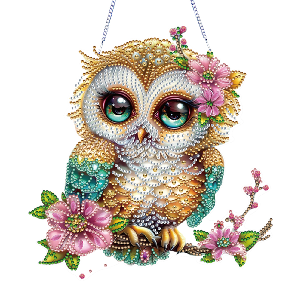Acrylic Special Shape Owl Diamond Painting Hanging Pendant for Home Wall