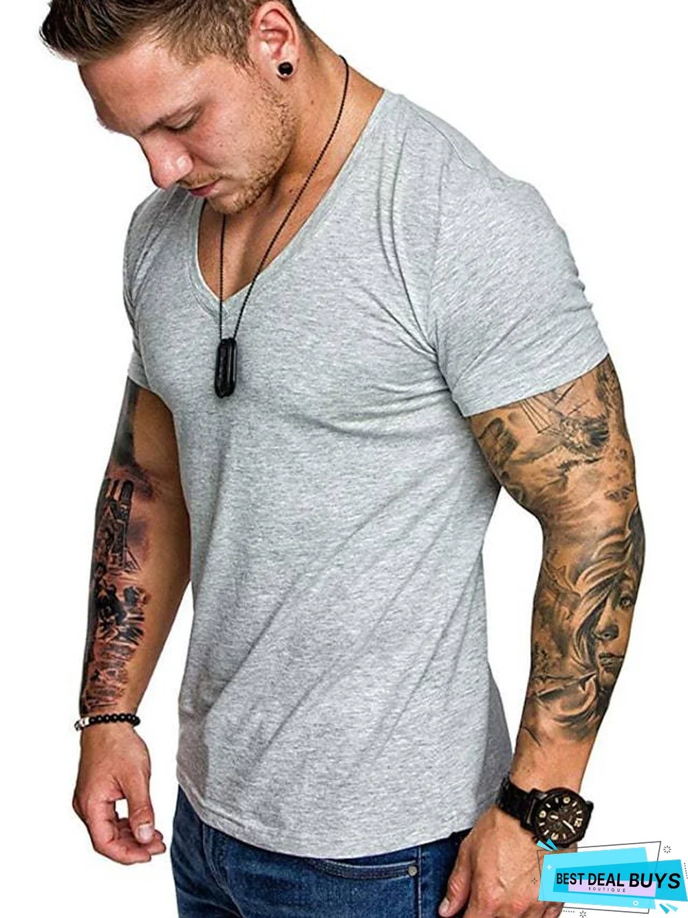 Men's T-Shirt Graphic Plus Size Pure Color Short Sleeve Daily Slim Tops Cotton Basic Dark Gray White Light Gray / Sports / Summer