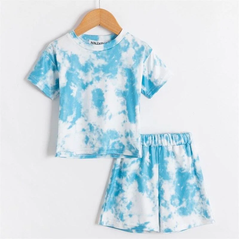 Infant Baby Girls Tie-dye Printed Clothes Sets For 1-5Y Summer Short Sleeve Print Boy T Shirts Tops+Shorts Pants Kids Boy Suits