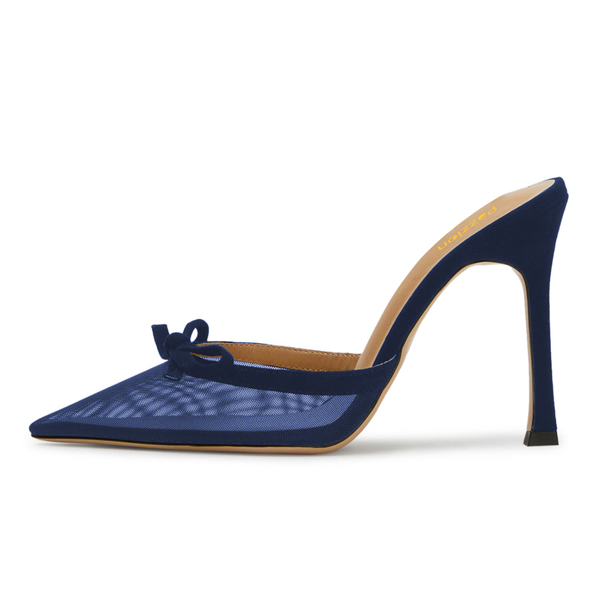 Mesh Slip-On Pointed Toe Stiletto Heel Women's Mules Shoes in Navy Nicepairs