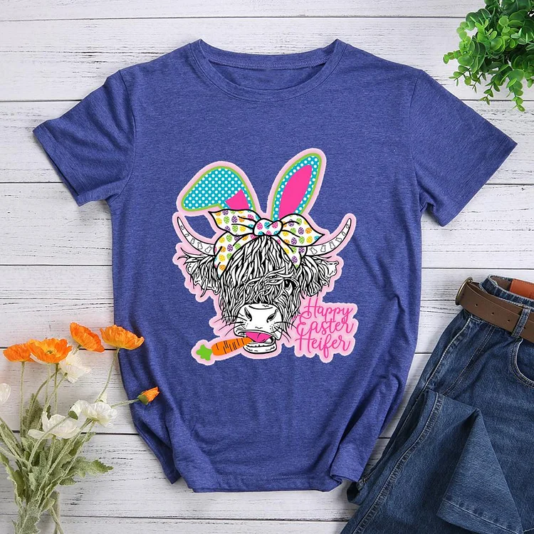 Happy Easter Heifer Round Neck T-shirt-Annaletters