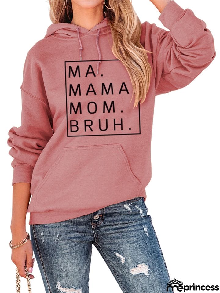 Female Casual Letter Print Pullover Loose Hoodies with Kangaroo Pocket