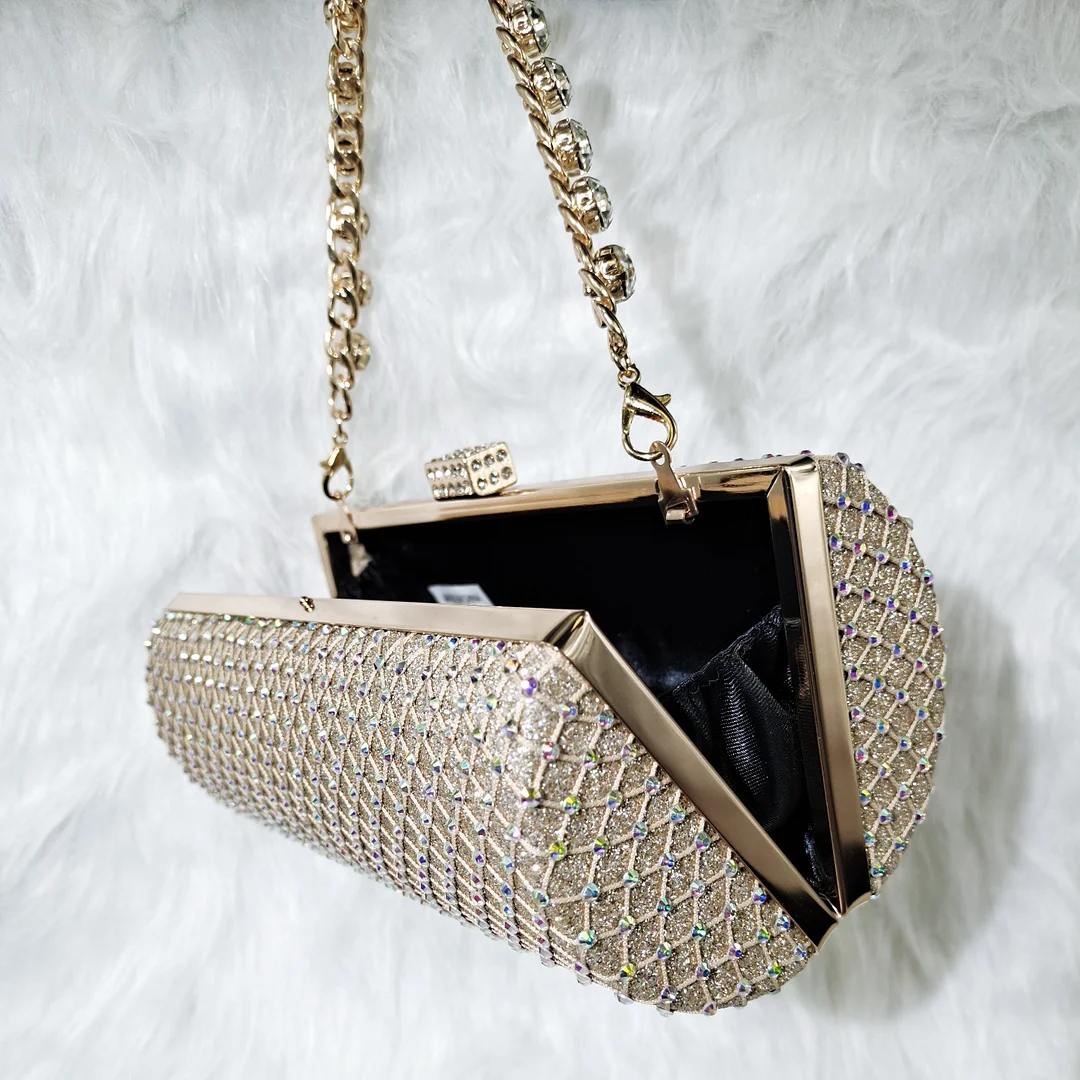 QSGFC Gold Comfortable streamline pointed stiletto noble ladies shoelace bag party shoe bag friend party shoelace bag