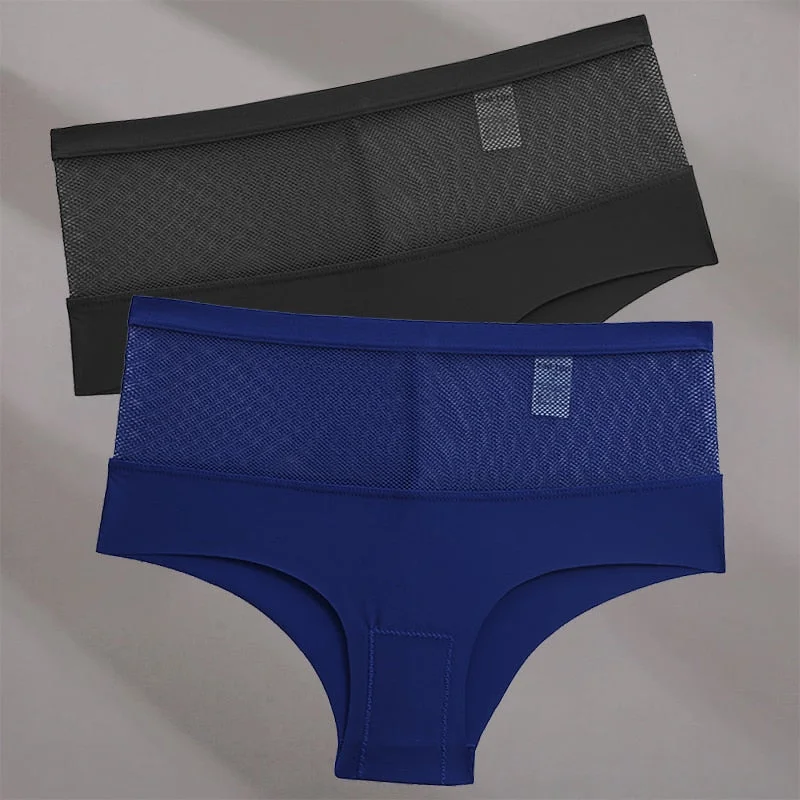 FINETOO 2PCS/Set Seamless Mesh Women Pantys Girls Thongs High Waisted Woman Brief Fashion M-XL Sexy Underpants Lingerie Panties