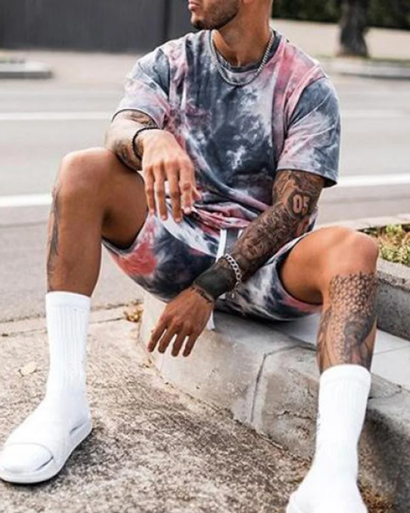 Men's Casual Sports Gradient Color Printing Fashion Suit