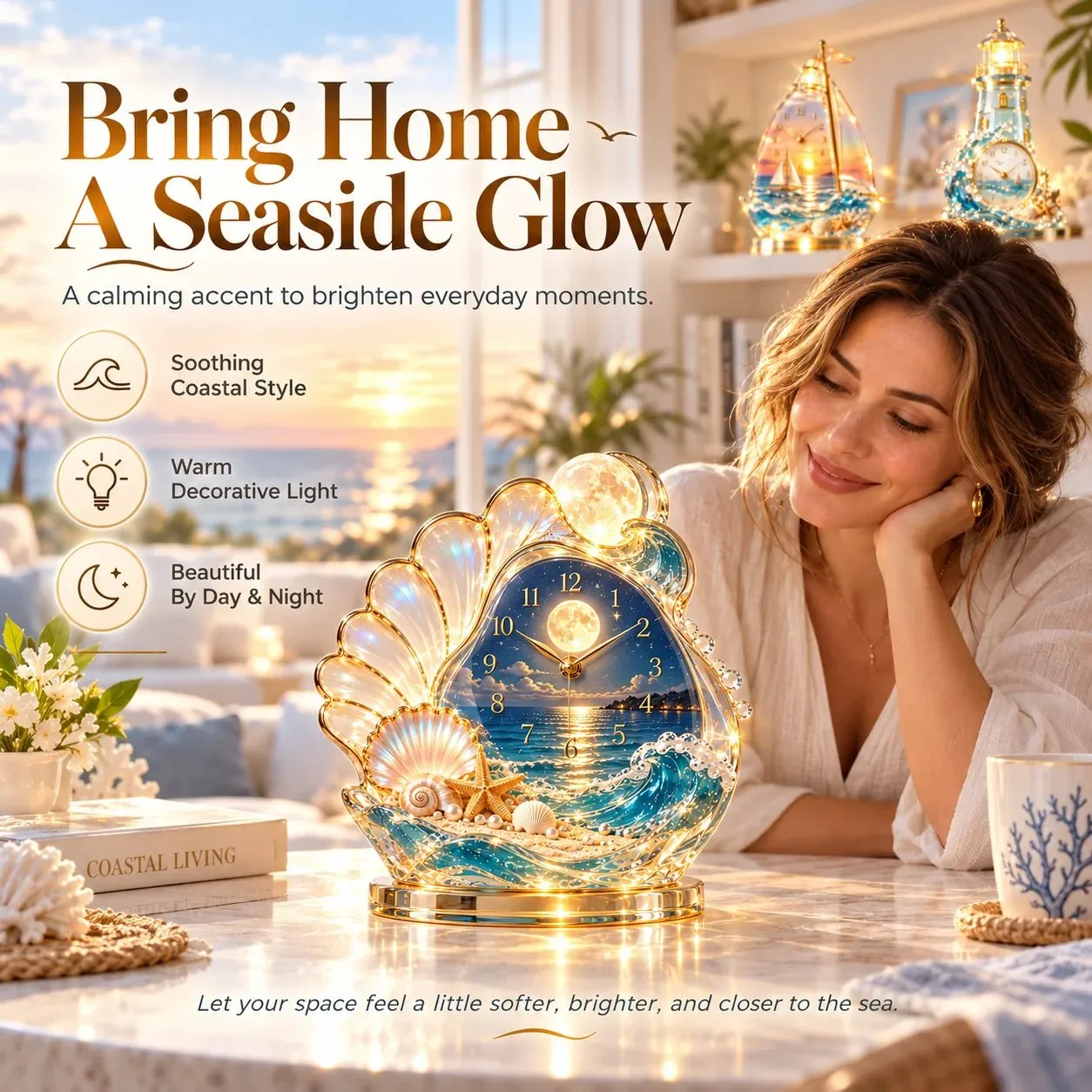 Coastal Glow Clock gift scene