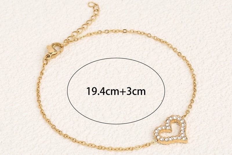 Luxurious Shiny Korean Style Circle Heart Shape 304 Stainless Steel Rhinestones 18K Gold Plated Polishing Plating Inlay Jewelry Set