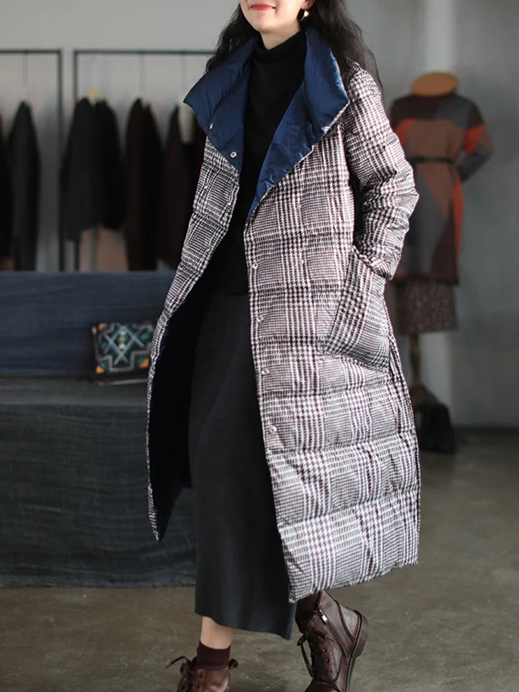 FTLZZ Winter Lapel Double Sided Down Long Jacket Women 5XL Double Breasted Warm Splicing Outwear New Loose White Duck Down Coat