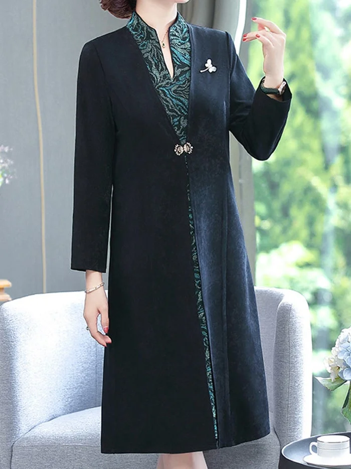 Elegant Long Sleeve Fake Two Piece Dress