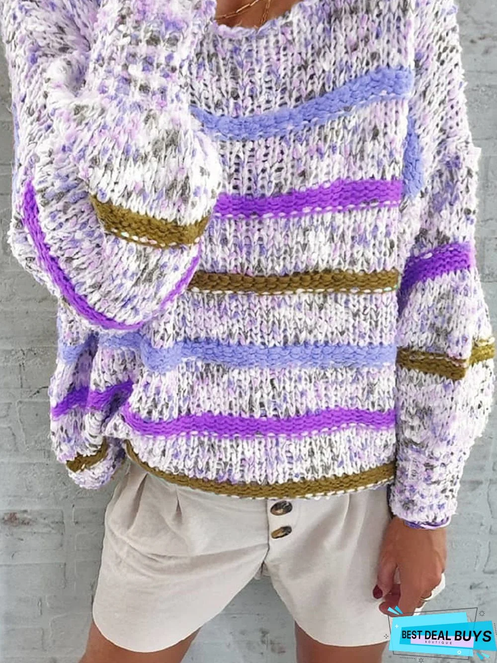 Plus Size Casual Crew Neck Long Sleeve Knitted Sweater