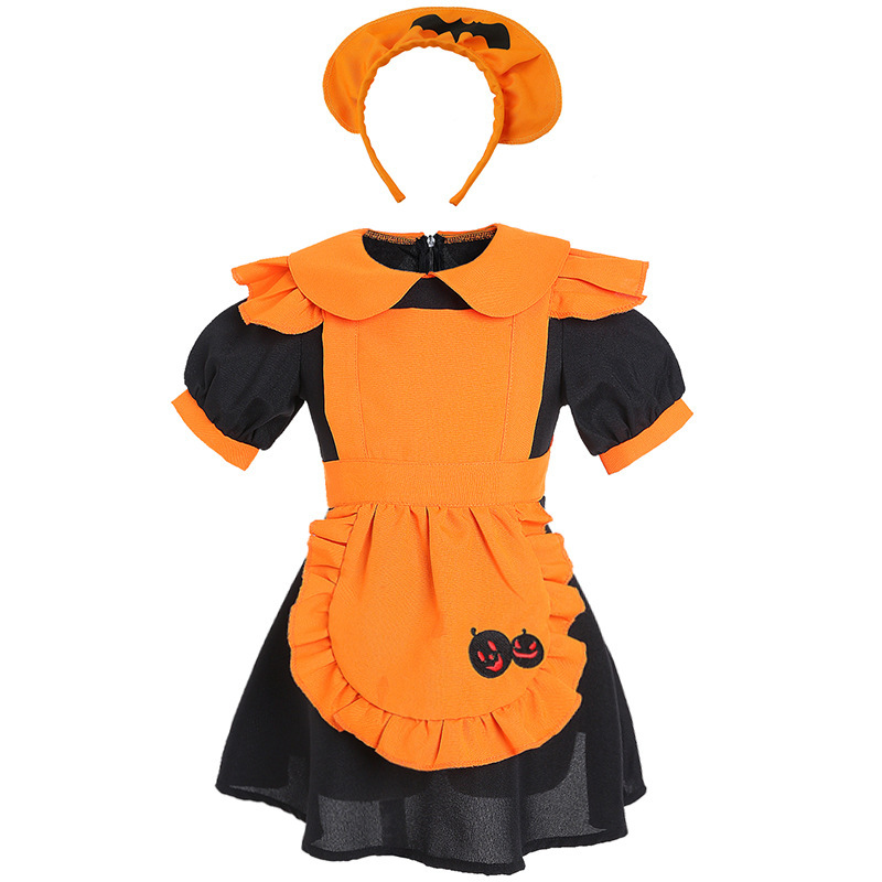 Halloween Costume Pumpkin Kids Orange Maid Carnival Costume