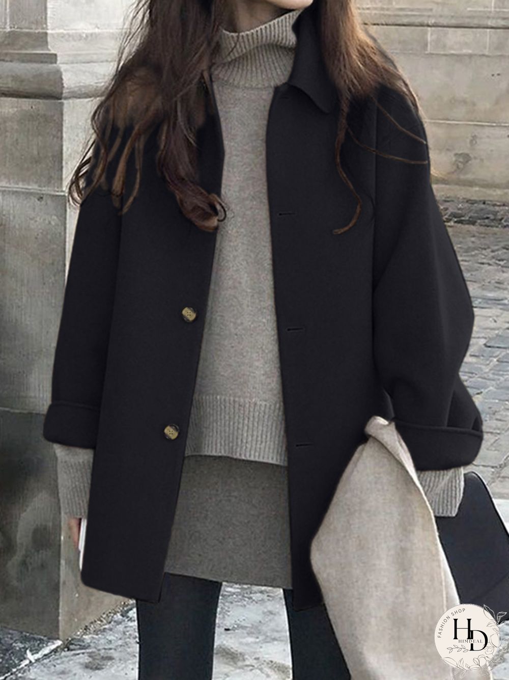 Button Front Wool Blend Long Coat